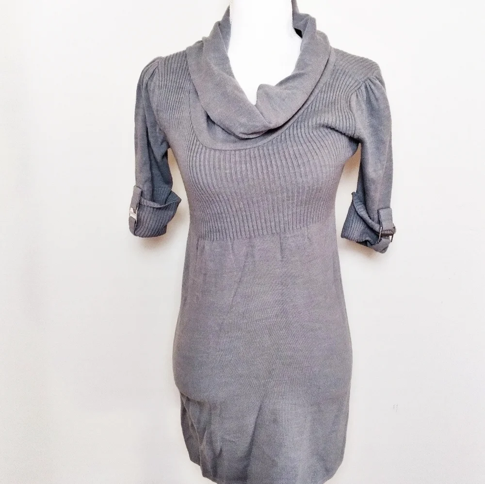 short sleeve cowl neck sweater dress Take Out Gray Short Sleeve Mini Sweater Dress